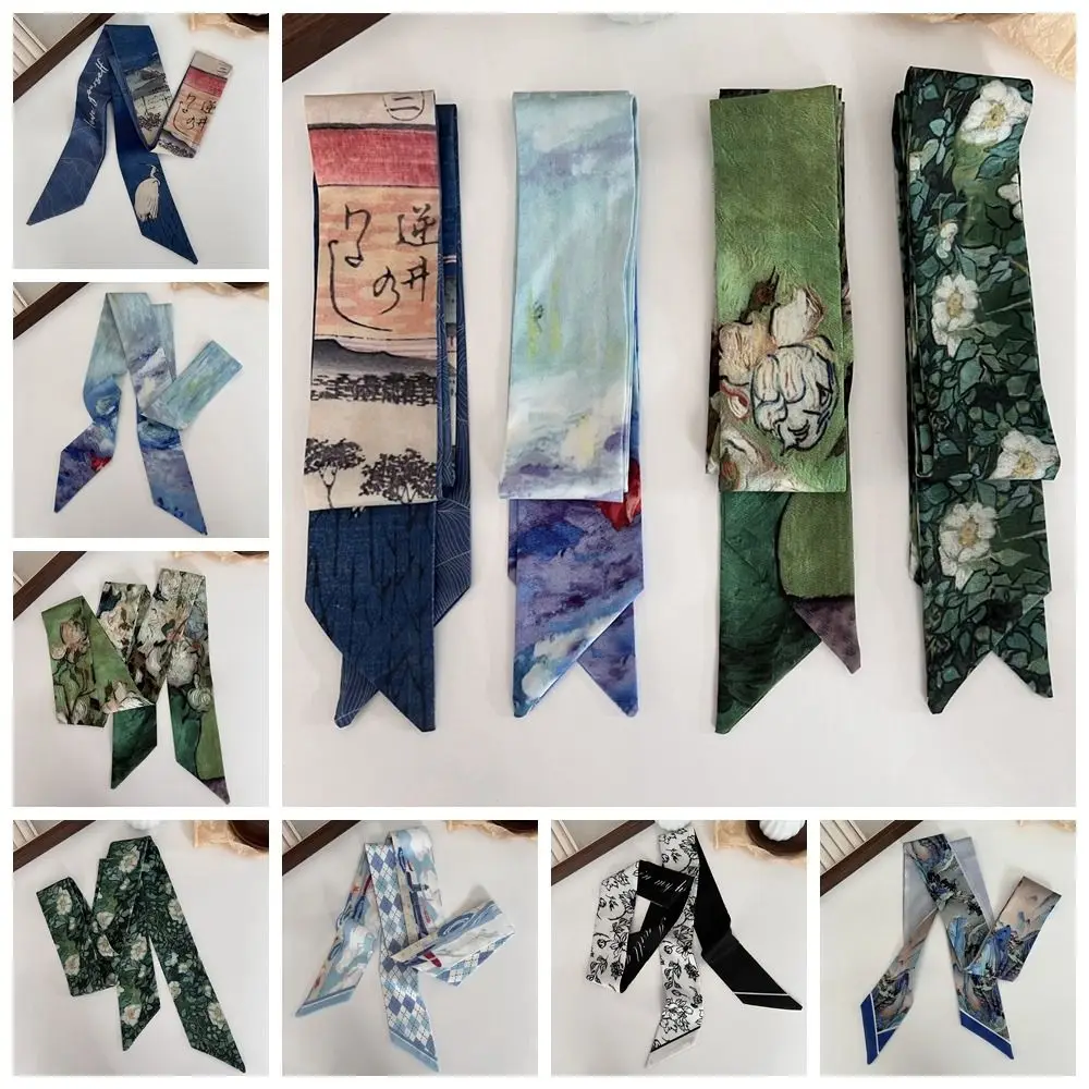 

Ribbon Headband Silk Scarf Elegant Hair Tie Oil Painting Printed Scarf Flower Scarf Accessories Long Scarf Women