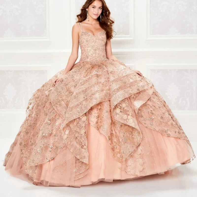 

Puffy Quinceanera Dresses Spaghetti Straps Tulle Lace Appliques Ball Gowns Sweet 16 Vestidos de 15 Años