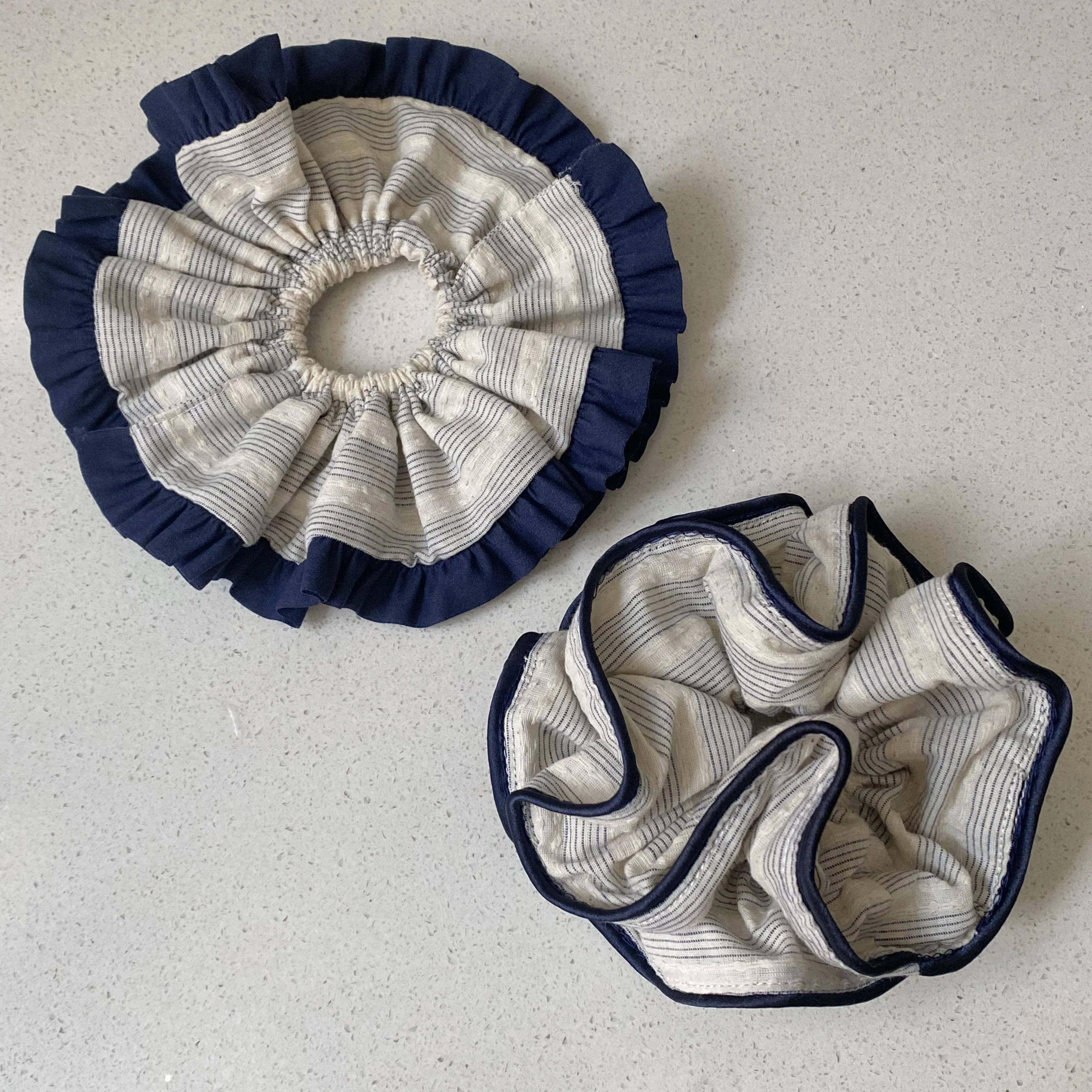 1PC  Navy Blue Trim Striped Hair Accessories Set, Handmade Scrunchies and Headband, Elegant Hair Decor for Women