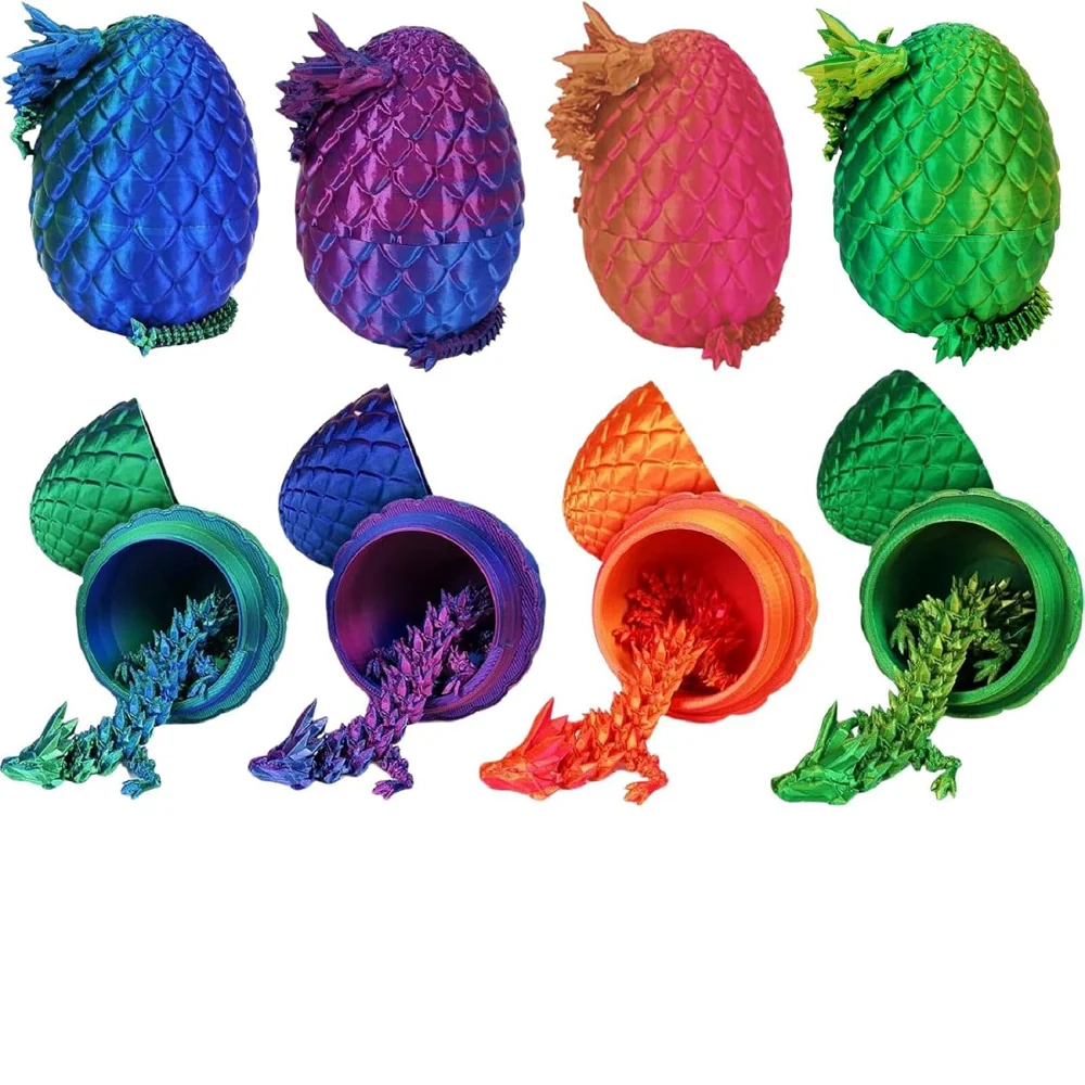 3d printed toy dragon ornament 4PCS 3D printed gem dragon egg rotatable articulated dragons toys desktop craft ornament gifts for kids office home table decor