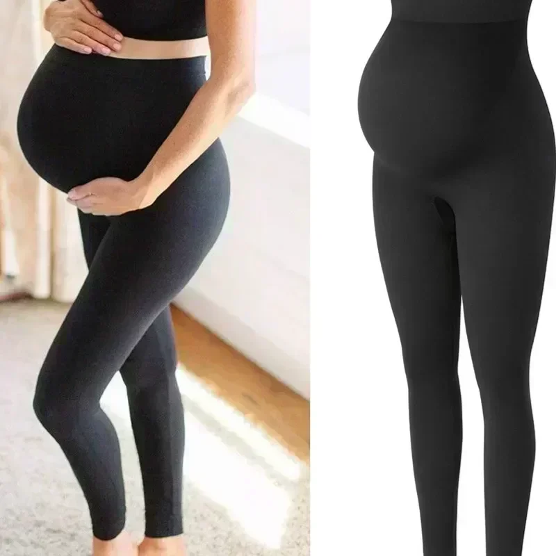 Maternity Leggings High Waist Skinny Knitted Belly Support Body Shaper Trousers For Pregnant Women