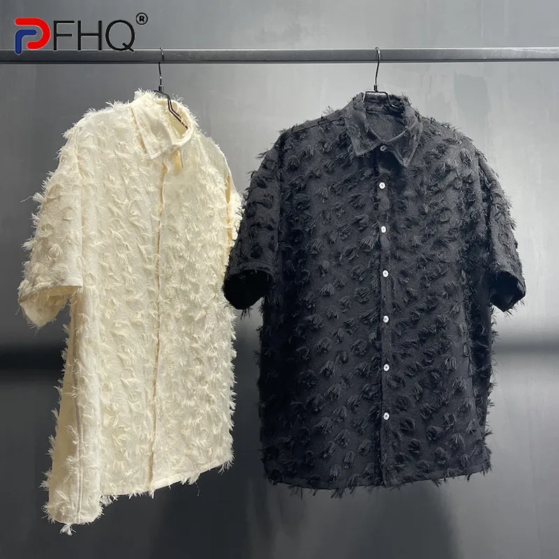 

PFHQ Autumn Men's Wool Loop Fabric Drape Tops Texture Simple Fringe Original Design Temperament Light Luxury Chic Shirts 21Z1255