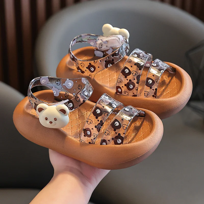 

2023 New Girls' Sandals Summer Fashion Crystal Princess Sandals Shoes Non Slip Soft Sole Girls' Baby Children's Beach Shoes