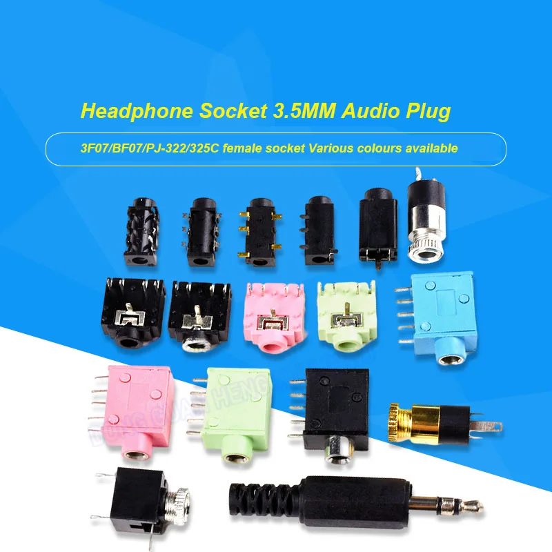 

3.5mm Headphone Socket Audio Plug 3F07 Socket BF07 Metal Head PJ-322 Vertical 5 Pin PJ-325C PT-325C Audio Connection Adapter