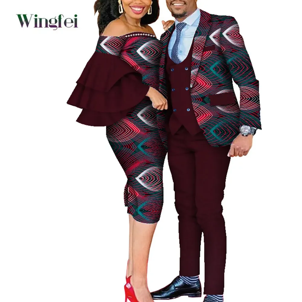 Vêtements de fête africains trempés pour couples, vêtements pour mari et femme, amoureux africains, ensemble 2 pièces, Dashiki, Wyq677