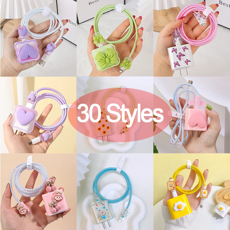 30 Styles Creative Charger Protector Per Caricabatterie Apple 18W 20W Custodia In Silicone Set Avvolgicavo Per Iphone Power Adapter Cover