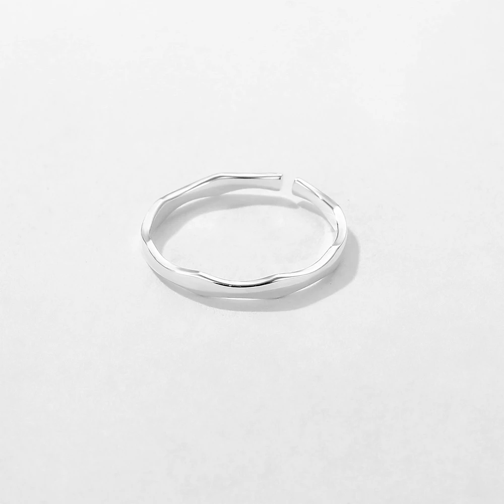 925 Sterling Silver Ocean Waves Irregular Uneven Faceted Adjust Open Adjustable Stackable Finger Rings For Girl Toe Teens Gift 2