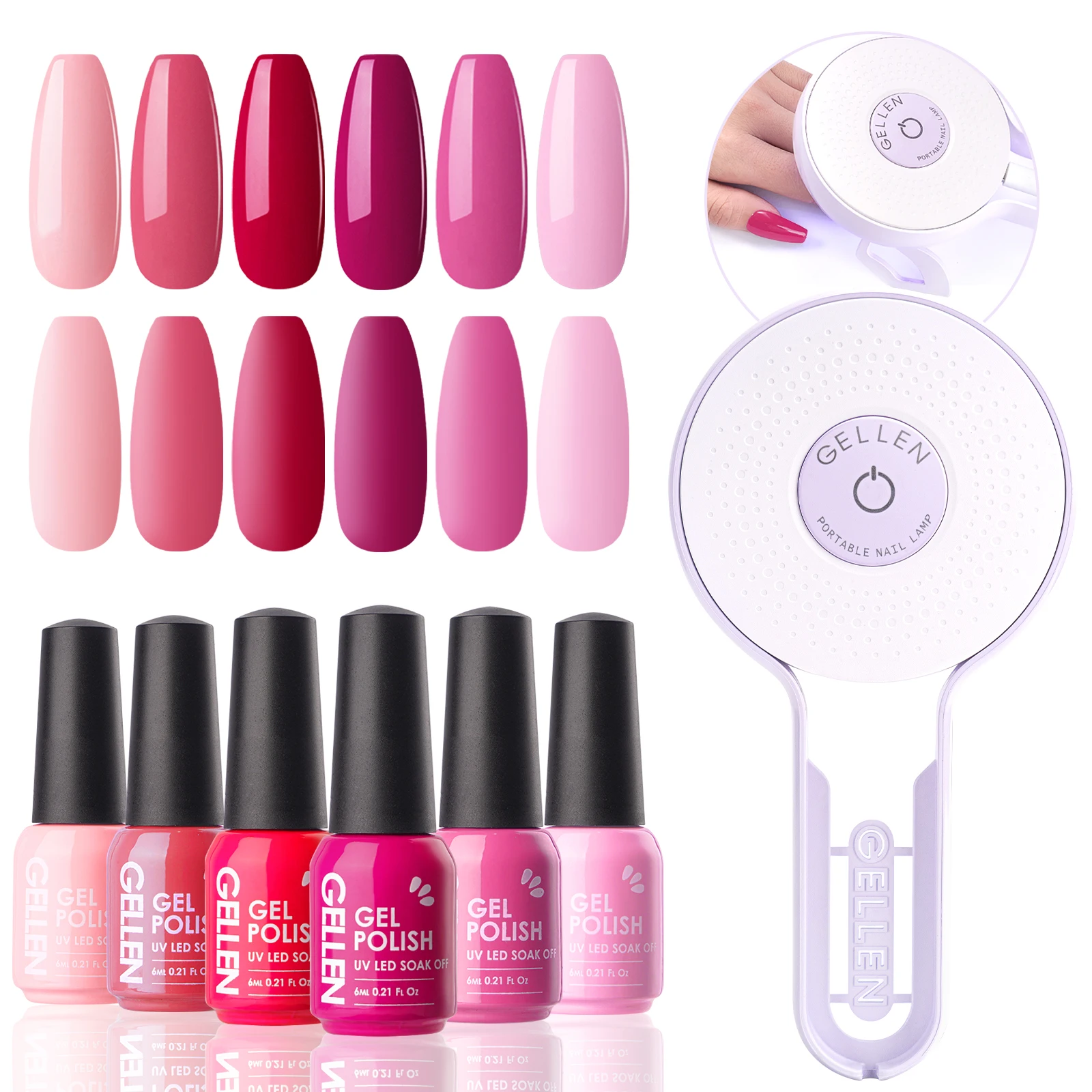 Gel Nail Polish Kit with 6 Colors and Portable UV Lamp