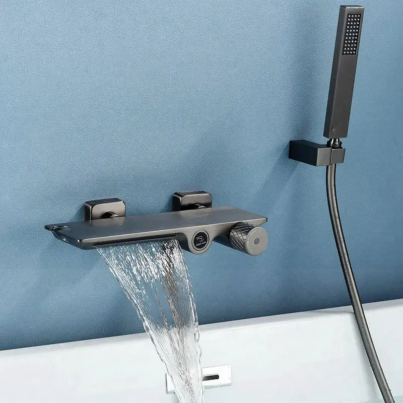 luxury-Gray-Bathtub-Shower-Set-Wall-Mounted-Black-Bathtub-Faucet ...