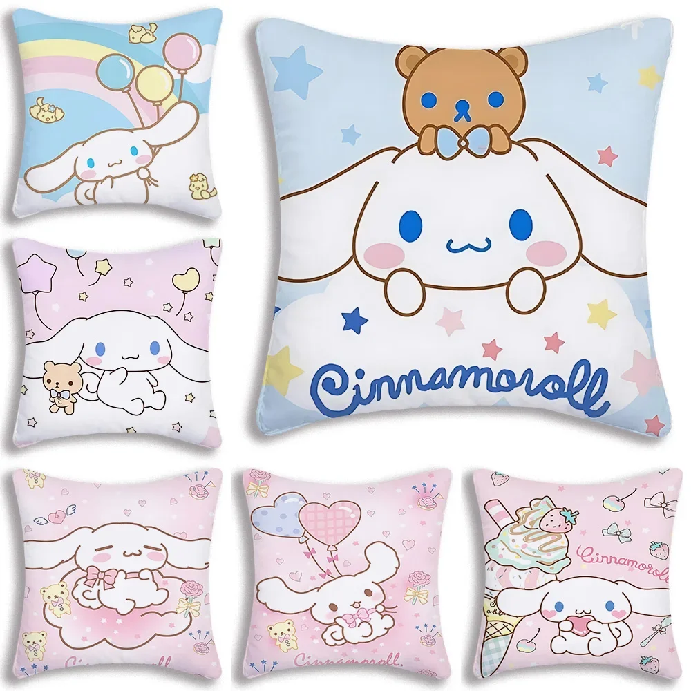 Kawaii Cinnamoroll Sanrios Pillow Covers Cartoon Sofa Decorative Home Double-sided Printing Short Plush Cute Cushion Cover