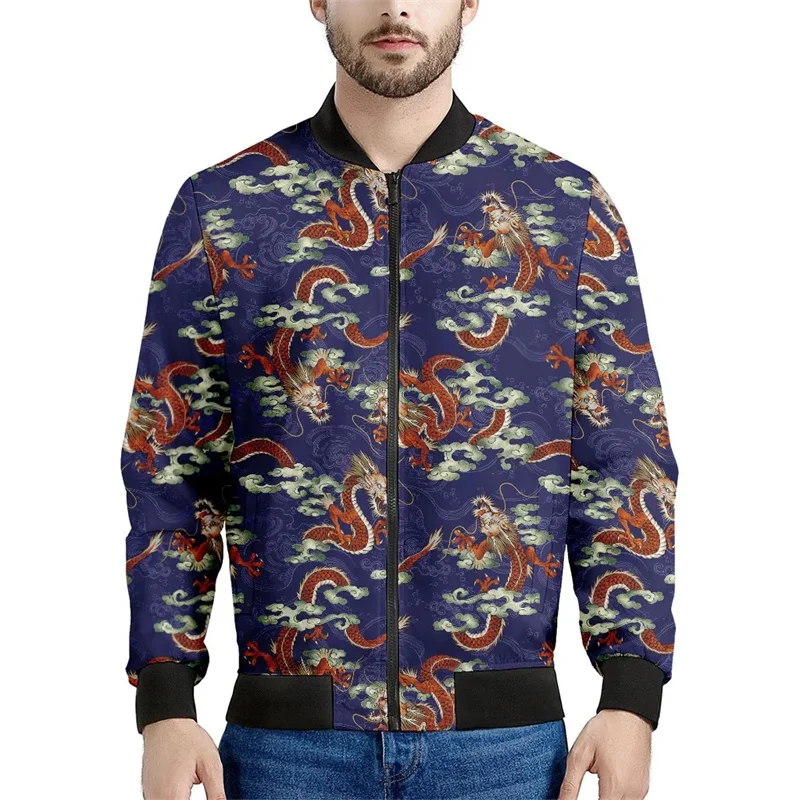 thumbnail image 1 of Chaqueta con estampado de dragón chino para hombre, abrigo con estampado 3D de animales, moda informal, chaquetas de gran tamaño con cremallera, tops de manga larga, 1 of 5