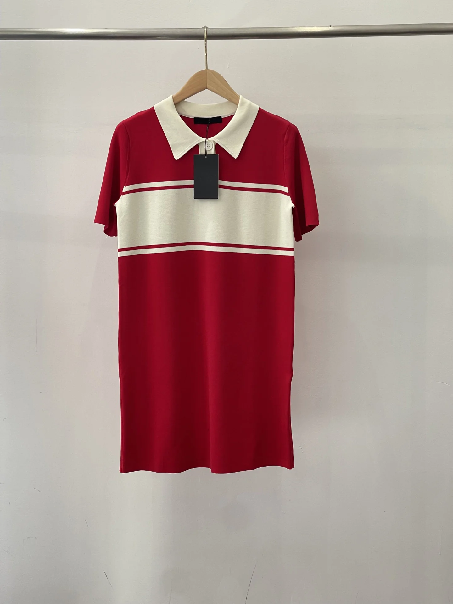 

Spring new product lapel patchwork color A-line dress T-shirt skirt, fashion casual style
