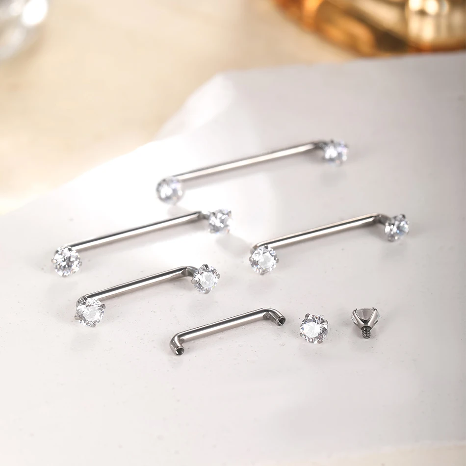 1/5PCS Titanium Surface Piercings 12mm-25mm CZ Crystal Staple