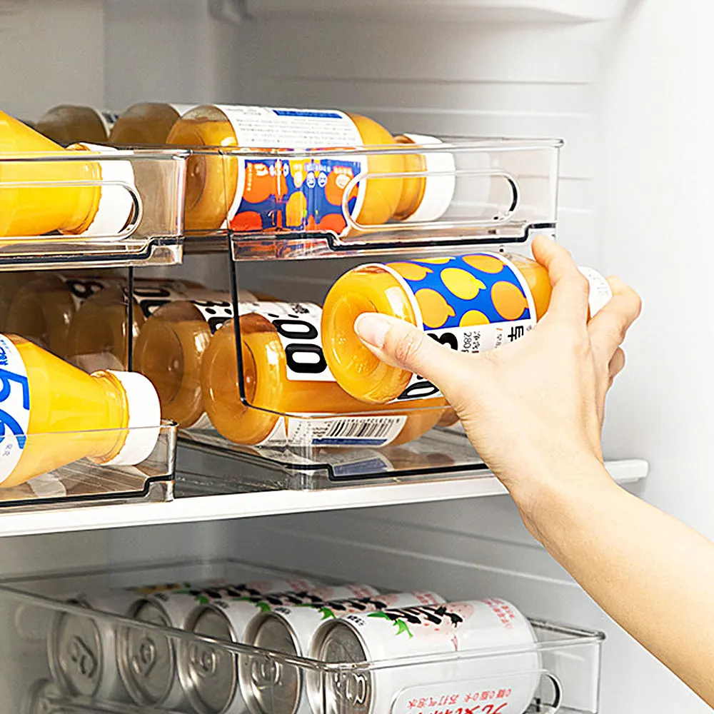 2-Tier Can Rolling Refrigerator Organizer Bins Soda Can Beverage Bottle Holder