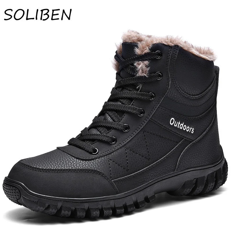 

Winter Snow Boots for Men Thick Plush Keep Warm Waterproof Unisex Outdoor Ankle Boot Men's Working Shoes