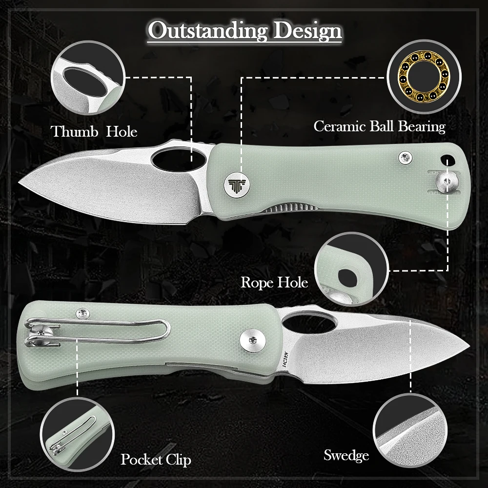 TRIVISA Folding Pocket Small Knife with Clip，Mini EDC Knife for Men,2.04”14C28N Steel Blade，G10 Handle for Women Camping Tools 4