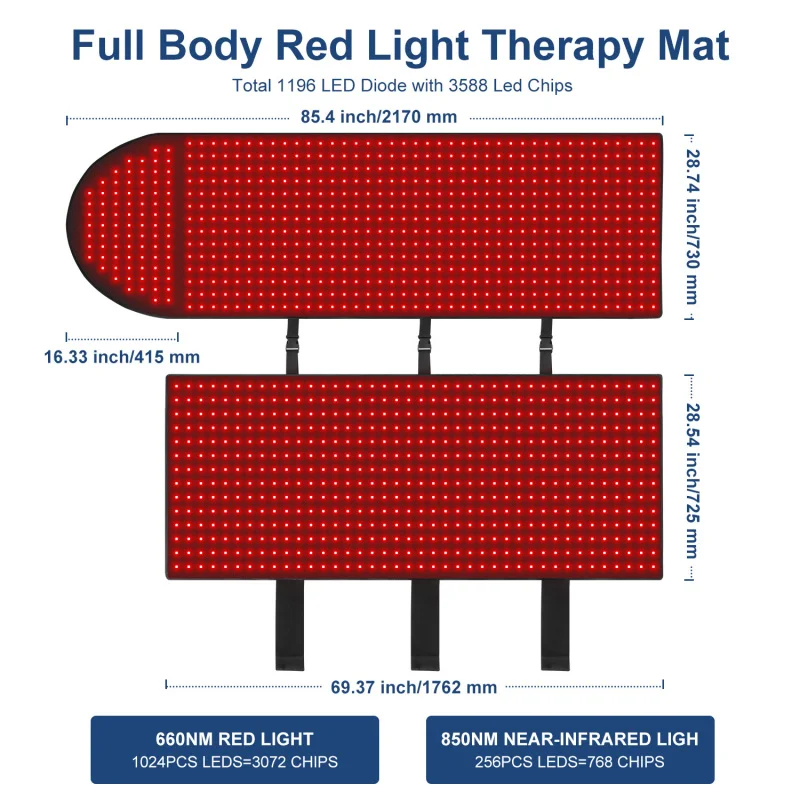 No EMF full body infrared LED red light therapy bed mat blanket with wireless controller