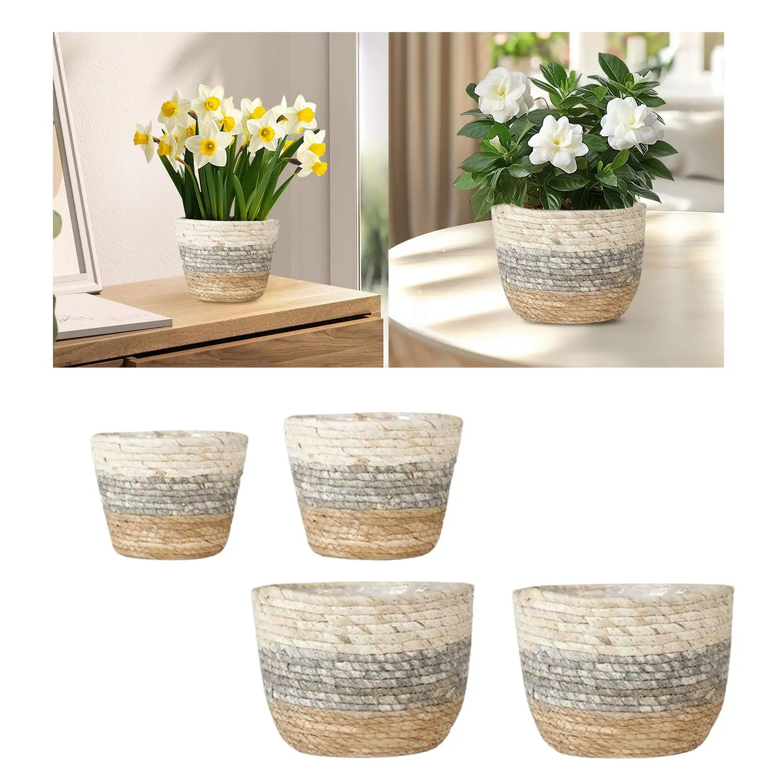 Planter Basket for Plants, Woven Container for Farmhouse Style with Waterproof Feature