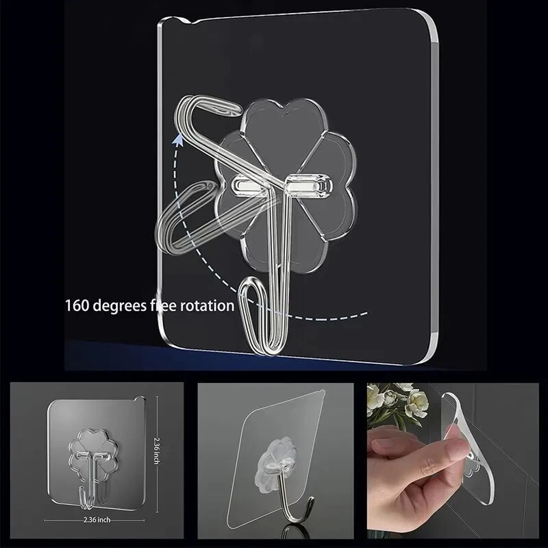 20pcs Transparent Non Punching Hook with No Marks Strong Adhesive Hook Bathroom Living Room Wall Hanging Door Self-adhesive Hook