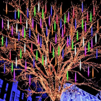 태양열 야외 유성우 비 LED 스트링 조명, 크리스마스 웨딩 파티 장식, 새해 Navidad 방수, 8 튜브
