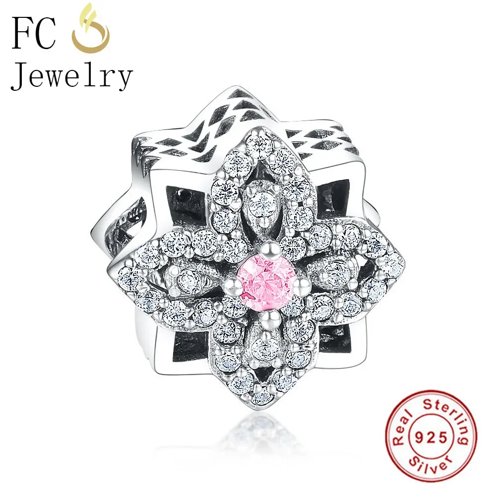 

FC ювелирные изделия подходят оригинальный бренд шармы браслет 925 Стерлинговое Серебро ажурный цветок розовый цвет CZ каменные бусины для изготовления Berloque
