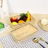 Woven Bamboo Basket Simple Natural Color Rectangle Wicker Bread Basket Handmade Square Bamboo Basket Home Shop Display 3