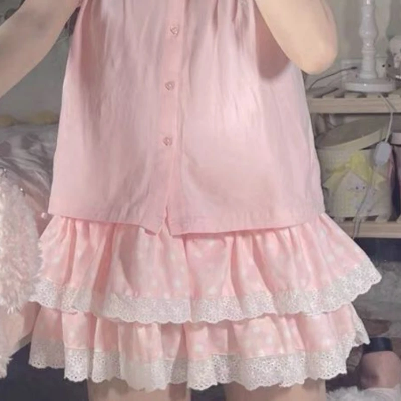 Summer Sweet Bow Lolita Cake Skirts Womens Kawai Lace Ruffles Pleated Skirt Girl Japan Elegant High Waist A-Line Y2k Short Skirt 5
