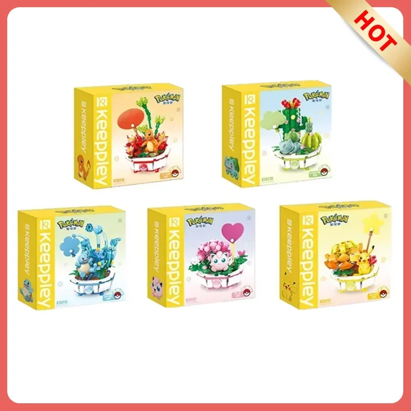 Keeppley Pokemon Building Block Pikachu Charmander Squirtle Model Toy Home Decoration Plant Potted Flower Brick Toy Child Gift
