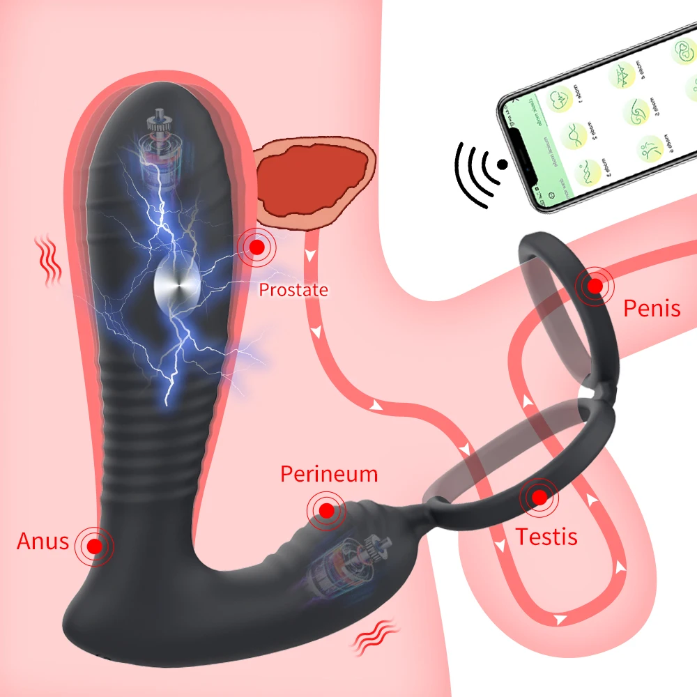 Vibratore Prostata Stimolatore Anale Massaggiatore Ritarda Eiaculazione Anello di Blocco Anale Butt Plug APP R_voghion.com