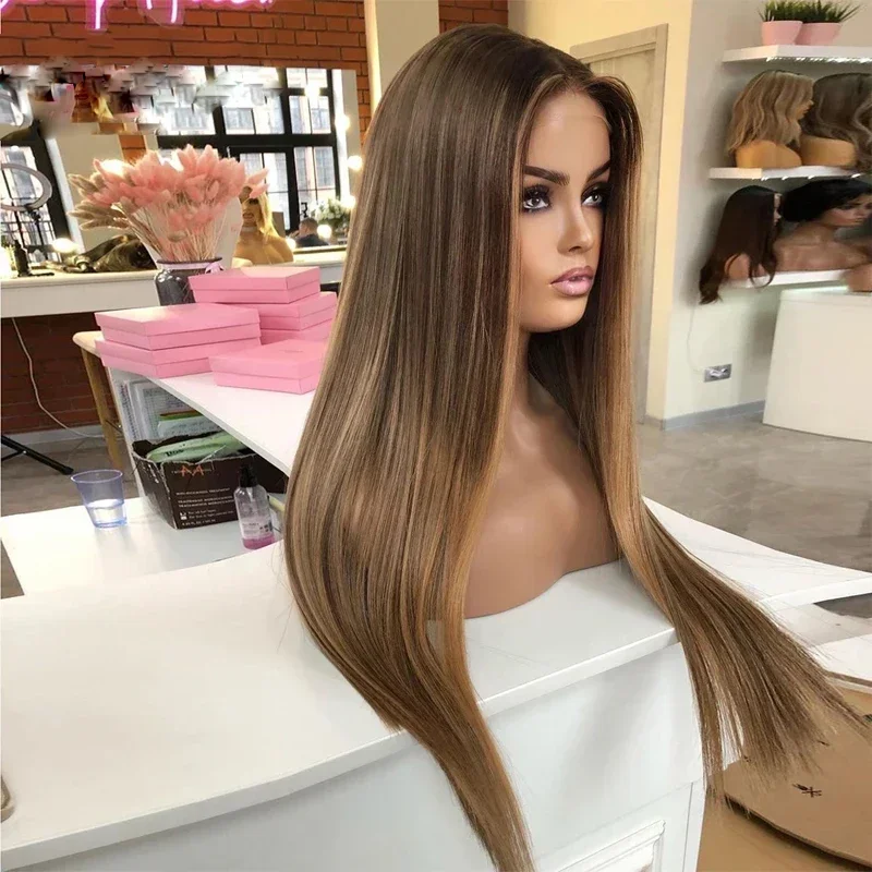 Highlight Blonde 26 Inch 200%Density 5x5 Silk Base Straight Jewish Human BabyHair HD Lace European Hair Preplucked Glueless