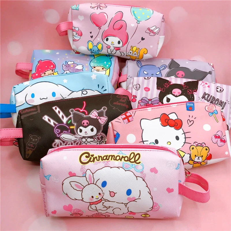 

Kawaii Sanrio Cosmetic Pen Case Cinnamoroll Kuromi Hellokitty Toiletry Travel Storage Bag Cartoon Large Capacity Makeup Bag Gift