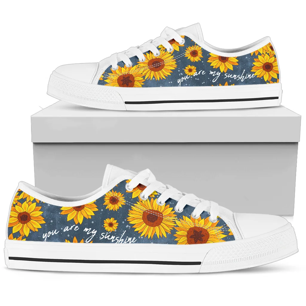 Funny Art Sunflowers Leisual Flat Shoes For Women Black White Light Breathable Lace Up Canvas Sneakers Schoenen Dames