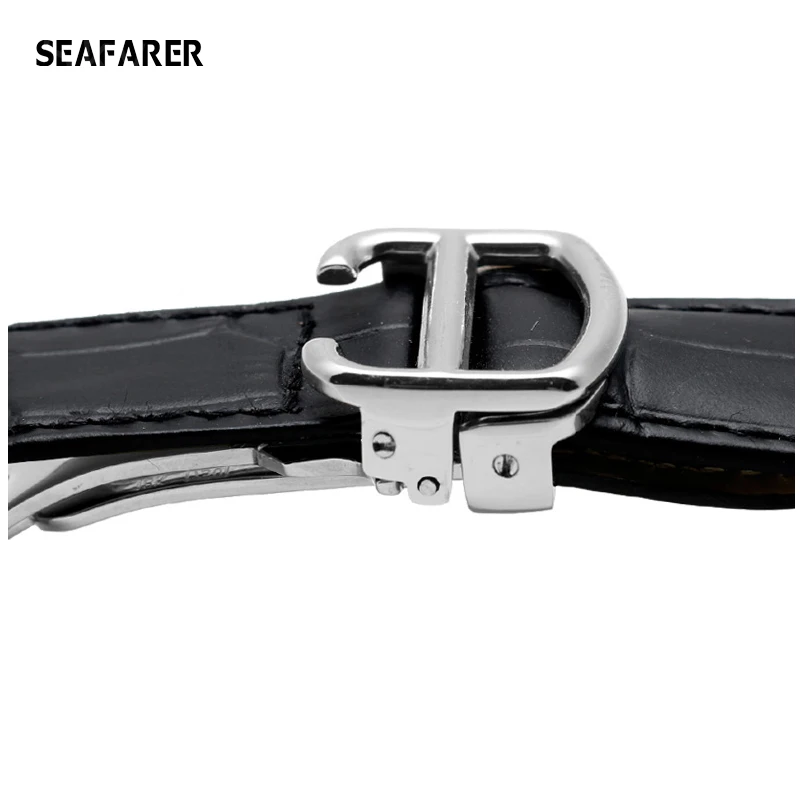 Luxury Leather Watch Strap with Clasp - Black/Brown