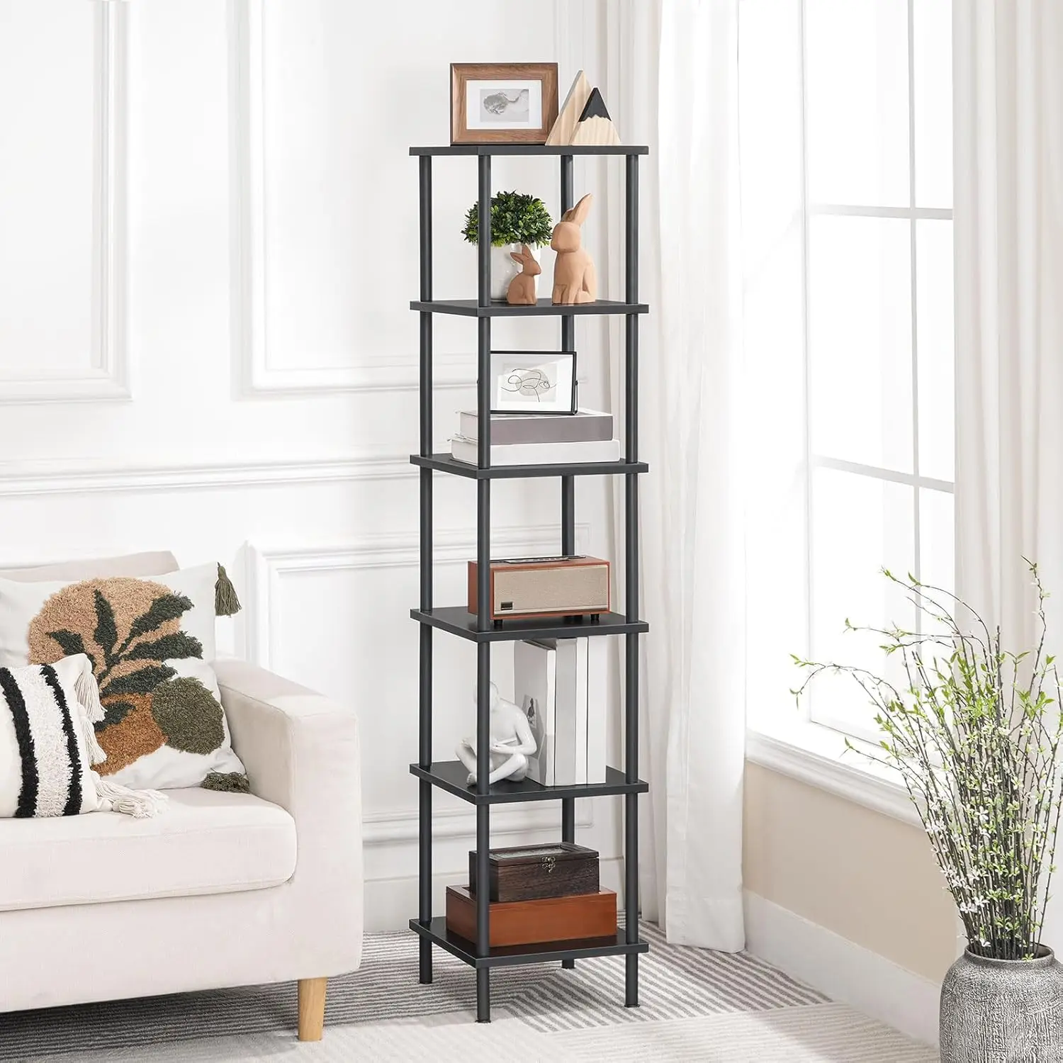 Hoobro 6-Tier Corner Shelf, Corner Square Rack Display Shelf, Tall Storage Rack Plant Stand, Corner Bookcase For Small Spaces, 2