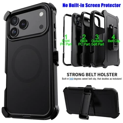 Heavy Duty 3 - Layer Shockproof Defender Armor Case with Belt Clip and MagSafe Charging Compatibility - iPhone 18 (Black)