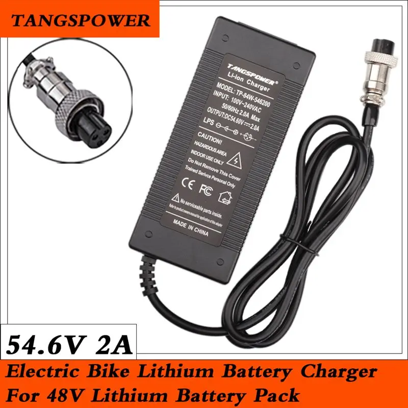 Зарядное устройство TANGSPOWER 54,6 в, 2 А для 13 серий, 48 В, 2 А, зарядное устройство Kugoo m4 pro, зарядное устройство для электрических велосипедов с литиевой вилкой GX16