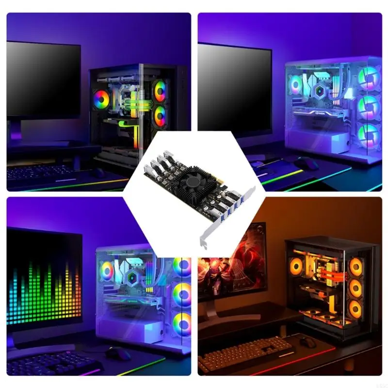 U55C PC Upgrades with 8Port USB3.2 PCIe Card, Quick 5Gbps Data Transmission Multiports USB Interfaces Expansion Card