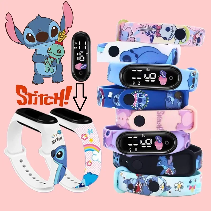 

Disney Digital Kids' Watches Anime Figures Stitch LED Luminous Watch Touch Waterproof Electronic Sports Watch Kids Birthday Gift