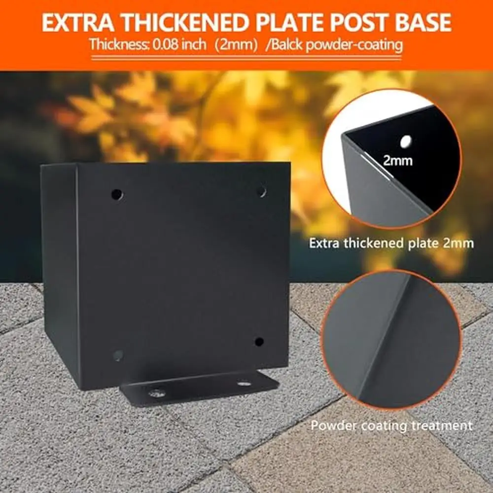 6x6 Steel Post Base Bracket Kit Wood Fence Pergola Deck Galvanized Waterproof Easy Installation DIY Outdoor Holder Complete
