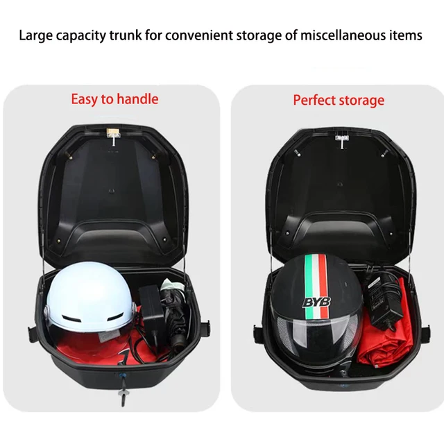 Universal Motorcycle Rear Tail Trunk Lockable Carrier Waterproof Storage Case With Mounting Hardware For Full Helmet Storage