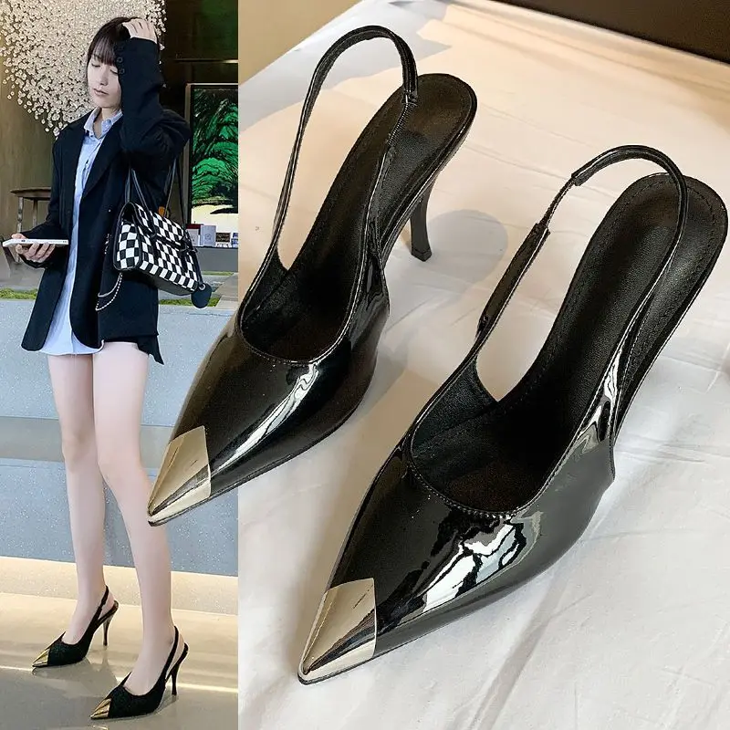 

Sandals for Woman Sexy Footwear Black Women's Shoes Closed Pointed Toe Summer 2023 Super-high Heel Shoe Casual Vintage Wholesale