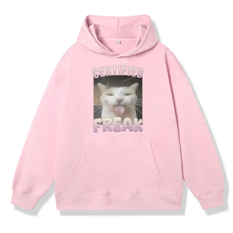 Certified Freak Funny Cute Cat Meme Hoodie Male Autumn Winter Long Sleeve Hoodies Fashion Oversized Pullover Sweatshirt Unisex