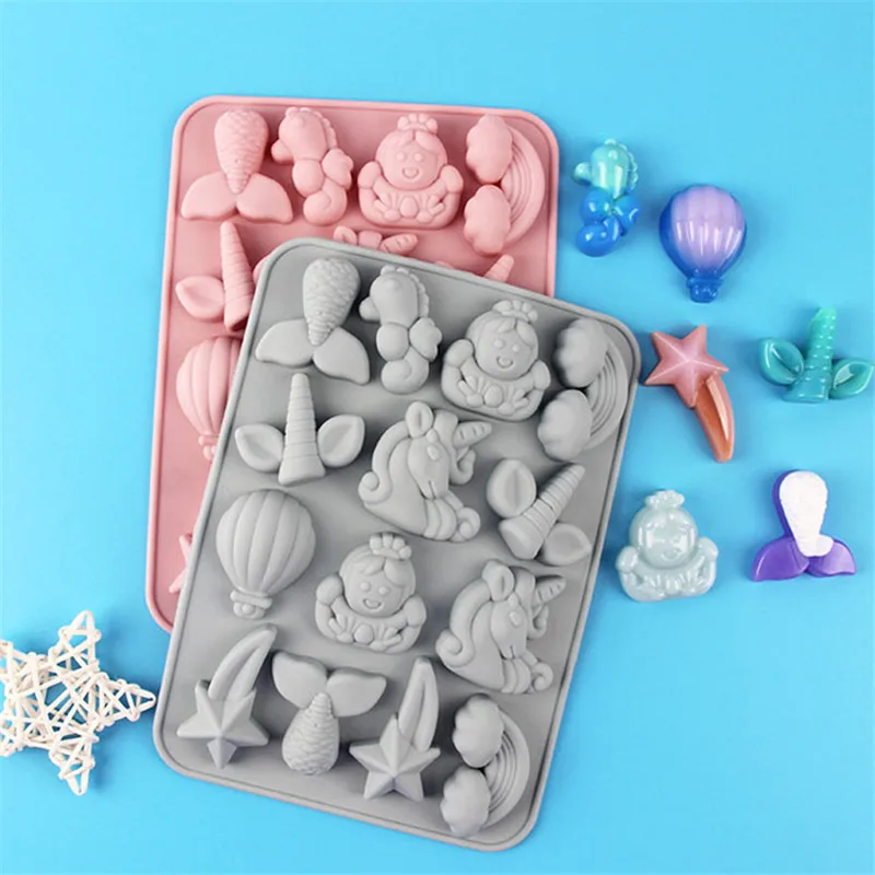 

14Hole Unicorn Fish Tail Shape Silicone Mold DIY Candy Jelly Pudding Soap Mold Handmade Baking Chocolate Fondant Cake Clay Molds
