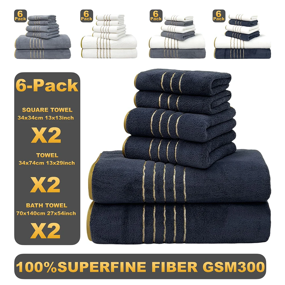 6 Pcs Super Soft Microfiber Towel Set, 2 Bathtowels, 2 Hand Towels, Washcloths, Quick Drying Highly Absorbent 3 Pcs Bath Towel