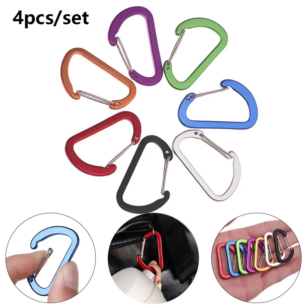4pcs Karabiner Fishing Tool Aluminum Alloy Outdoor Camping Keyring Carabiner Climbing Snap Clip D-Ring Keychain climbing carabiner