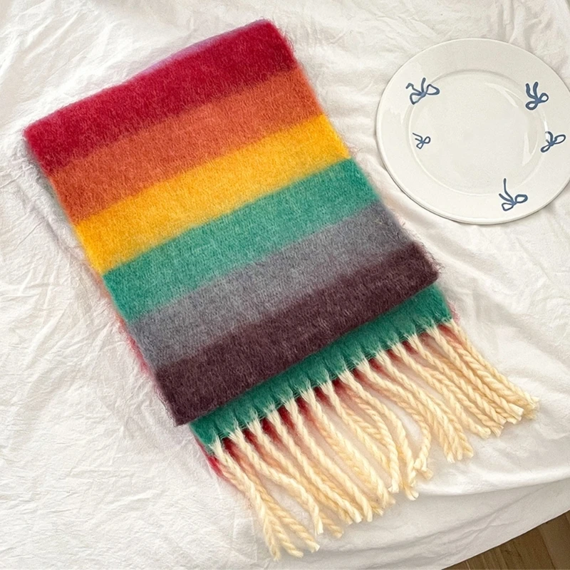 Fashion Rainbow Scarf Cosy Fringe Designing Neckerchief for Boys and Girls 3-12T QX2D
