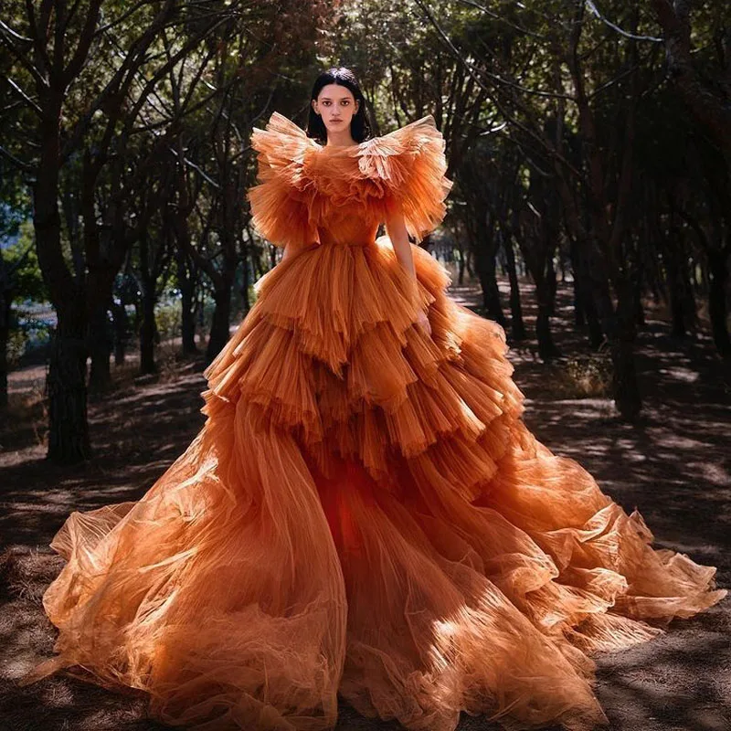 

Fluffy Layered Tulle Prom Gown 2023 Party Dresses Extra Ball Gown Tiered Ruffle Tulle Celebrity Formal Dress vestidos de fiesta