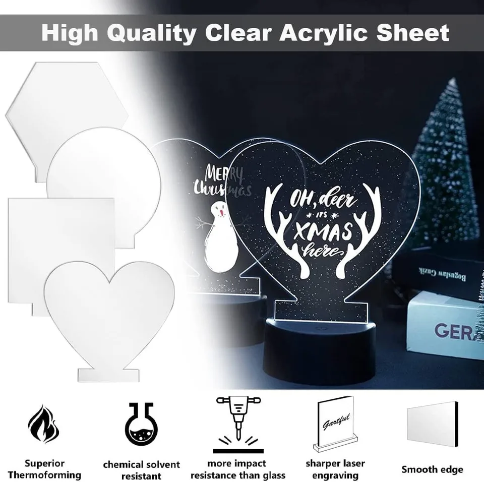 Plaques Acryliques Transparentes – Lot De 12, Formes Ronde, Carrée Et Cœur, 2 Mm D’épaisseur