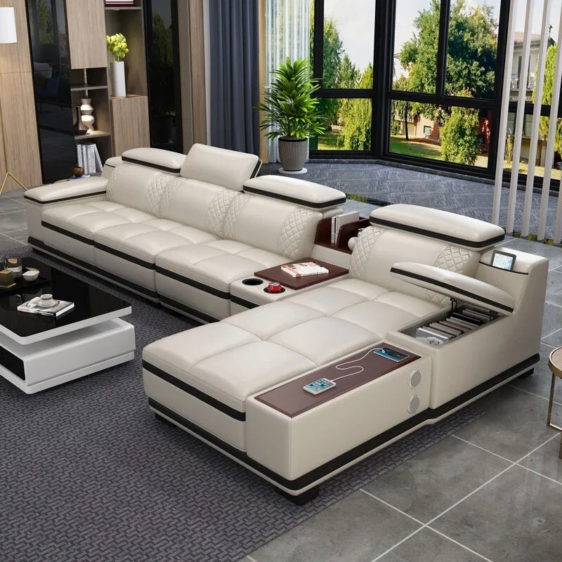 Un divano componibile moderno, set di divani, mobili a forma di L, ampio soggiorno, divano modulare in pelle per la casa di lusso - immagine 6