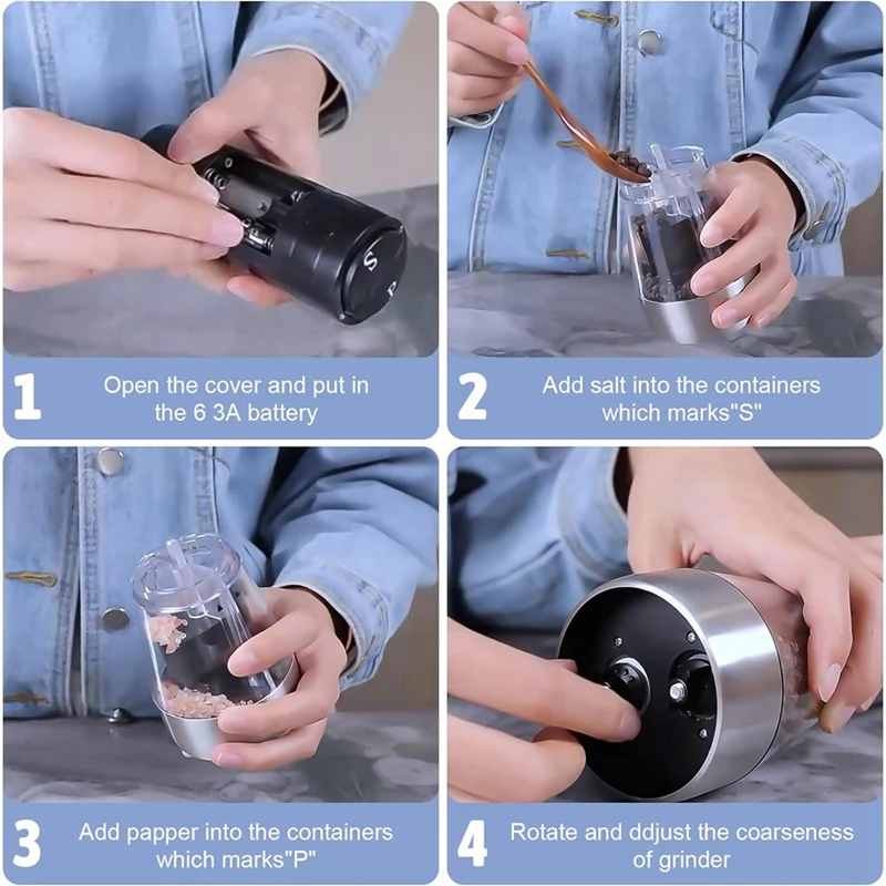 Electric Salt And Pepper Grinder Set Refillable 2 In 1 Electric Salt And Pepper Grinder Adjustable Coarseness Easy To Use electric grinder salt and pepper grinder